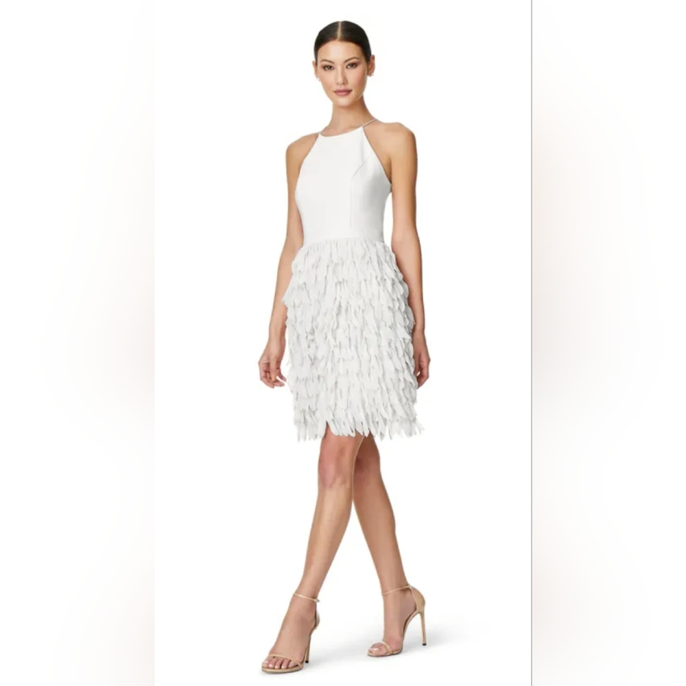 Aidan By Aidan Mattox Women's Feather Trim Halter Cocktail Dress, Sz. 14.